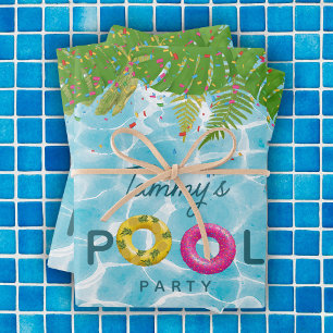Hoja De Papel De Regalo Piscina tropical Fiesta Piscina Cumpleaños
