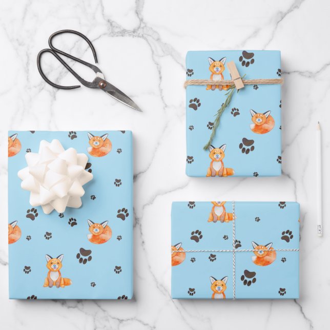 Hoja De Papel De Regalo Pistas de pinturas para animales de Fox de Baby (Anverso)