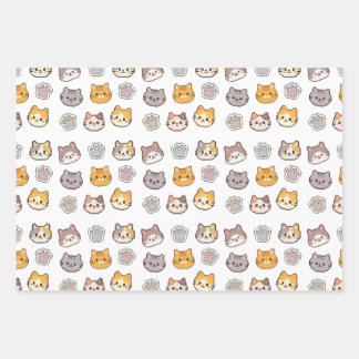 Hoja De Papel De Regalo Pixel Cat Wrapping Paper Cute Kawaii Paw Print Gif