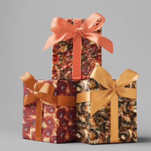 Hoja De Papel De Regalo Pizza Pepperoni Champiñón Carne Primeros Planos