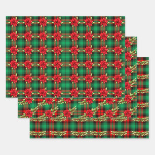 Hoja De Papel De Regalo Placas Y Poinsettias