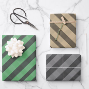 Hoja De Papel De Regalo Plaid Asortado Verde Marrón Gris
