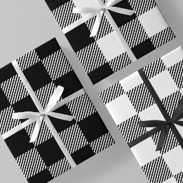 Hoja De Papel De Regalo Plaid de Búfalo Negro y Blanco, Cuadros y Rayas