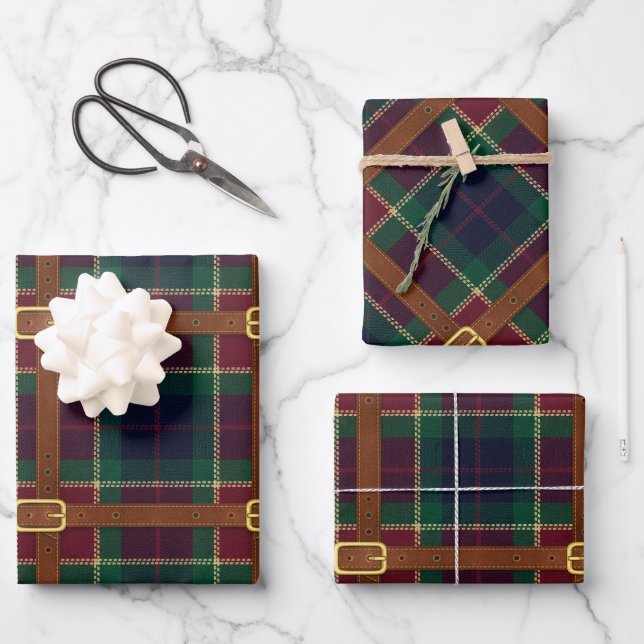 Hoja De Papel De Regalo Plaid de Navidad Preppy Lux (Anverso)
