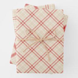 Hoja De Papel De Regalo Plaid Mezclado Ondulado Rojo y Crema Rústico Único