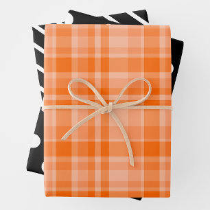 Hoja De Papel De Regalo Plaid Naranja & Negro & Blanco