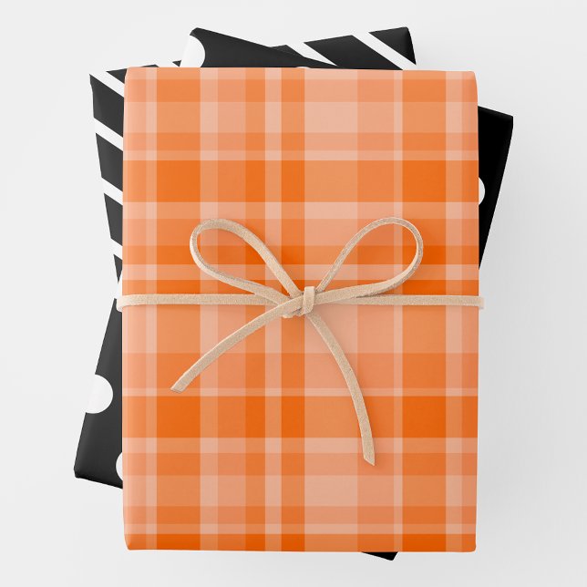 Hoja De Papel De Regalo Plaid Naranja & Negro & Blanco (Subido por el creador)