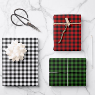 Hoja De Papel De Regalo Plaid Rústico Leñador Rojo Verde Negro Blanco