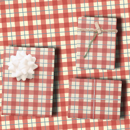 Hoja De Papel De Regalo Plaid Vintage Acogedor Dusty Rose y Crema Navideño
