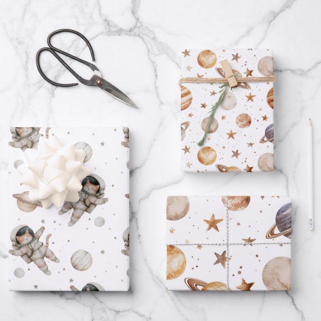 Hoja De Papel De Regalo Planetas, estrellas y espacio boho (Anverso)