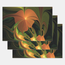 Hoja De Papel De Regalo Planta de fantasía Resumen Fractal Verde Rust Brow