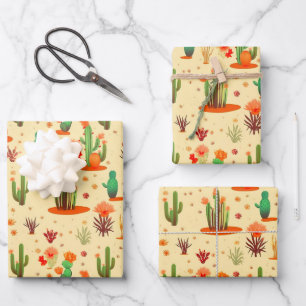 Hoja De Papel De Regalo Plantas de Cactus del Desierto Patrón Oeste de EE.