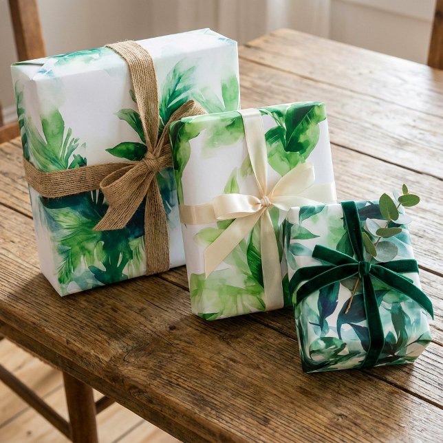 Hoja De Papel De Regalo Plantas de la casa botánica verde frondosa tropica (Tropical leafy green botanical house plant wrapping paper sheets.)