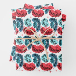 Hoja De Papel De Regalo Plantas Resumen Rojo Y Azul