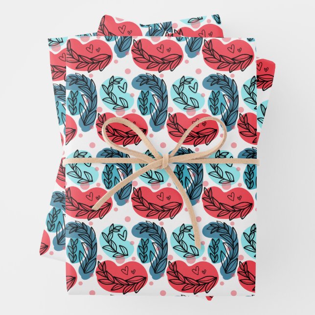 Hoja De Papel De Regalo Plantas Resumen Rojo Y Azul (In situ)