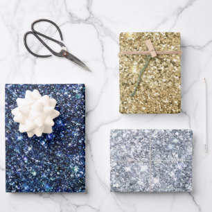 Hoja De Papel De Regalo Plata Azul Brillo Glam Bling Elegante Chic