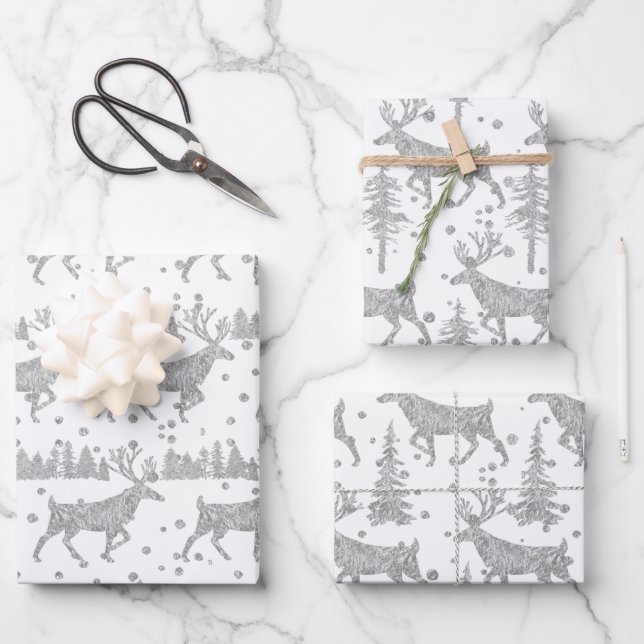 Hoja De Papel De Regalo Plata Estadio de Woodland Spruce Tree Forest Nieve (Anverso)