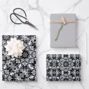 Hoja De Papel De Regalo Plata (gris), patrón negro y blanco