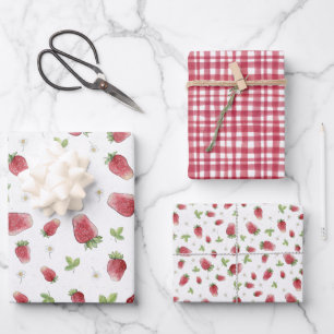 Hoja De Papel De Regalo Platos rojos y fresas