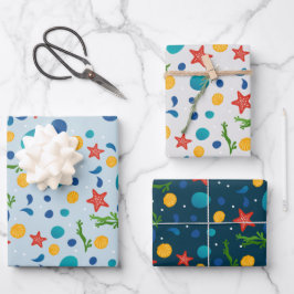 Hoja De Papel De Regalo Playa de verano con peces estrella, conchas y pied
