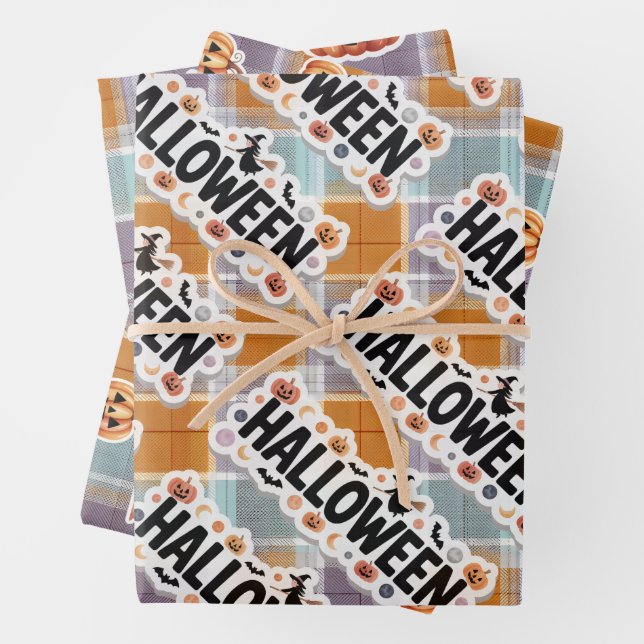 Hoja De Papel De Regalo Playful Halloween Plaid (In situ)