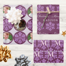 Hoja De Papel De Regalo Plum Bling Classic de Snowflake 2 Navidades de fot