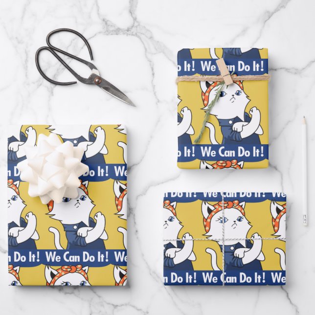Hoja De Papel De Regalo ¡Podemos Hacerlo! El gato blanco Rosie the Riveter (Anverso)