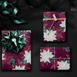 Hoja De Papel De Regalo Poinsettia Borgoña y Verde azulada floral de feria