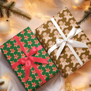 Hoja De Papel De Regalo Poinsettia Gingerbread Holly Leaves