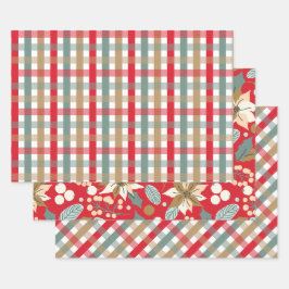 Hoja De Papel De Regalo Poinsettia Rústica y Navidad de Cuadros