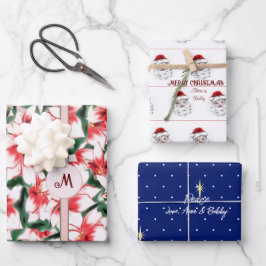 Hoja De Papel De Regalo Poinsettia Santa Claus Estrella de los Navidades d