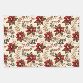Hoja De Papel De Regalo Poinsettias rojas