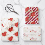 Hoja De Papel De Regalo Poinsettias Whimsical Merry Christmas<br><div class="desc">Ponsettias Whimsical Merry Christmas Quote Classic Christmas Wrapping Paper Sheets IMPORTANT NOTICE: This design is part of a collection and has other coordinated elements that you can find in my store. If you can't find what you're looking for or need any kind of modification, contact me at hello@themonogramfactory.com and I'll...</div>