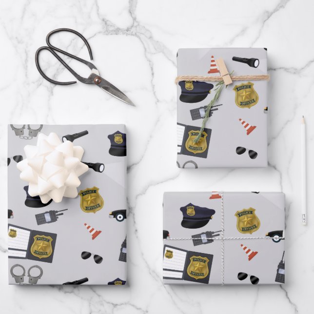 Hoja De Papel De Regalo Police Themed Policeman Cop Pattern (Anverso)
