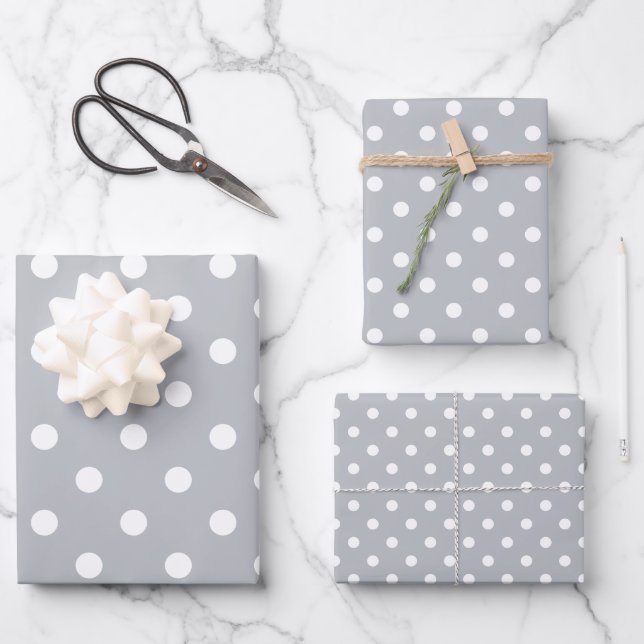 Hoja De Papel De Regalo Polka Clásica Dot Gray / Gris (Anverso)