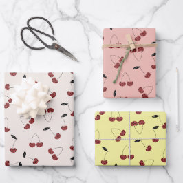 Hoja De Papel De Regalo Polka Dot Cherry Pattern Crema White Yellow Pink
