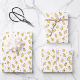 Hoja De Papel De Regalo Pollitos Coloridos Corazones Kawaii