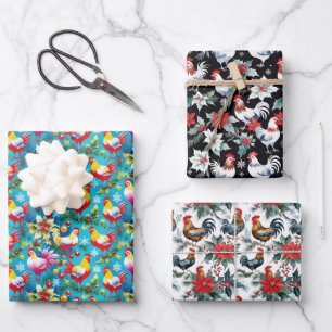 Hoja De Papel De Regalo Pollos de Navidades amables