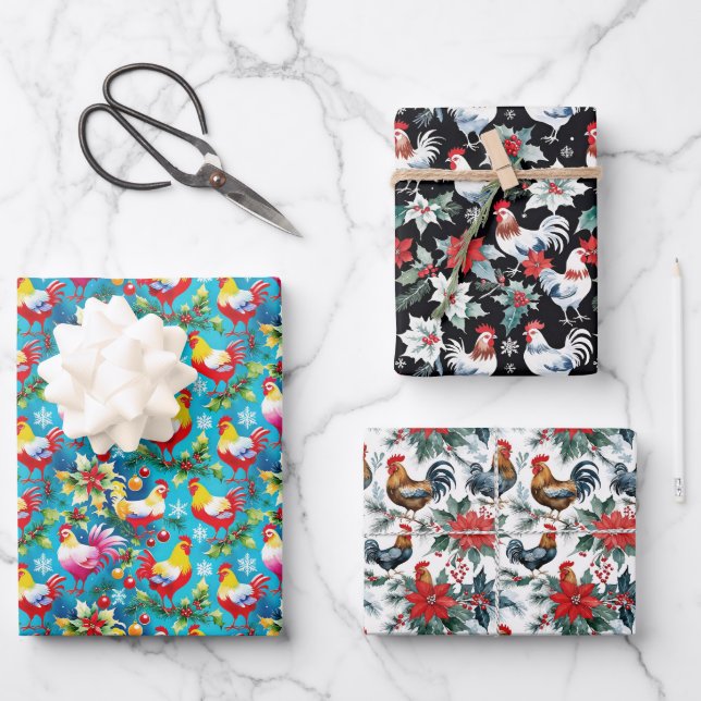 Hoja De Papel De Regalo Pollos de Navidades amables (Anverso)