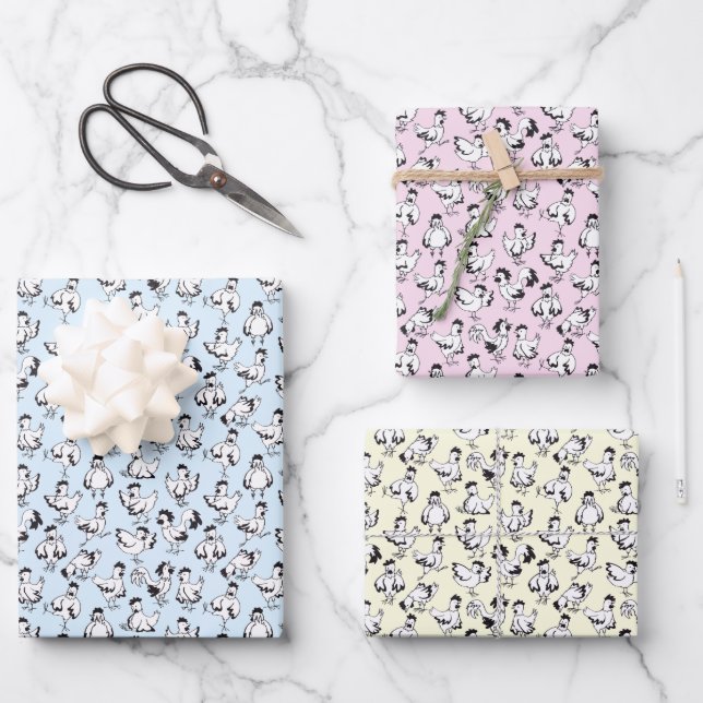 Hoja De Papel De Regalo Pollos Divertidos Divirtiéndose! (Anverso)