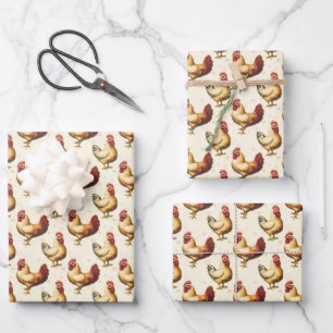 Hoja De Papel De Regalo Pollos en marfil