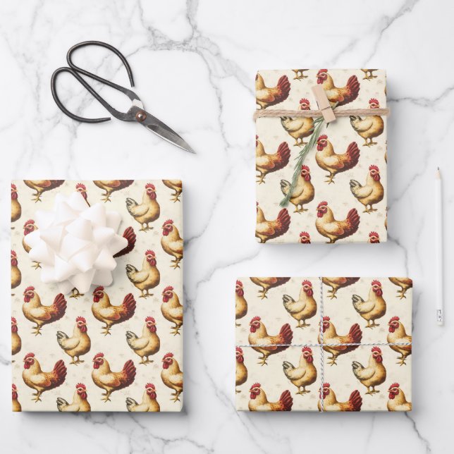 Hoja De Papel De Regalo Pollos en marfil (Anverso)
