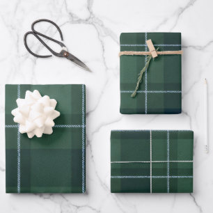 Hoja De Papel De Regalo Polo de Tartán Verde Oscuro Plaid Navidad Vintage