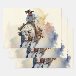Hoja De Papel De Regalo Polvorienta acuarela occidental "Rodeo Bull Rider"