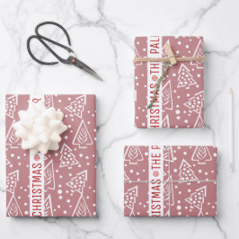 Hoja De Papel De Regalo Polvoriento rosa y blanco árboles de Navidad nombr
