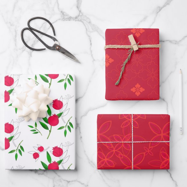 Hoja De Papel De Regalo Pomegranatos y pinturas de coordinación (Anverso)