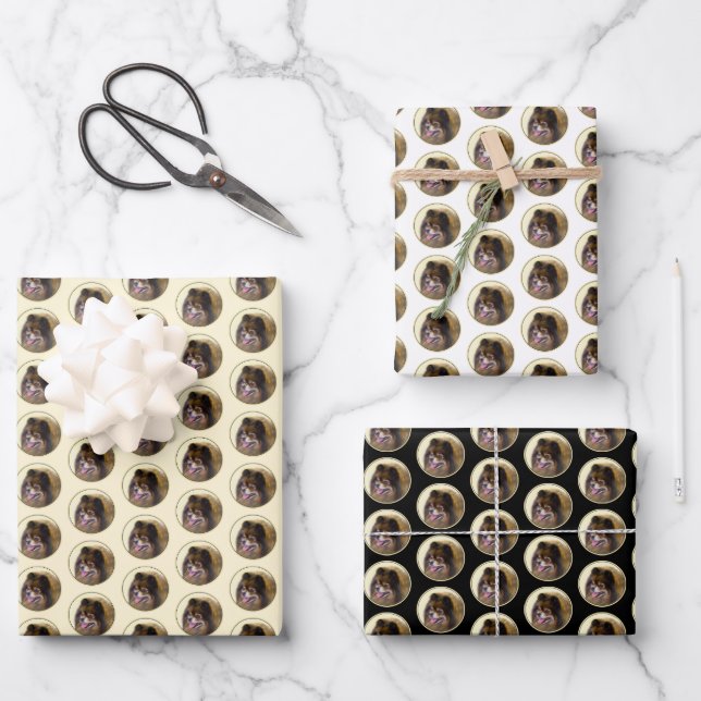 Hoja De Papel De Regalo Pomerania Negra y Tan Pintura Original de Perro (Anverso)