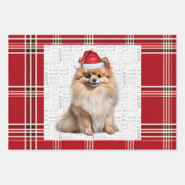 Hoja De Papel De Regalo Pomeranian Christmas Dog Red White Plaid