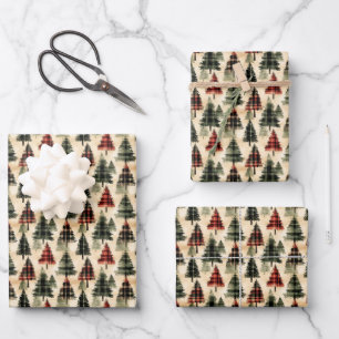 Hoja De Papel De Regalo Poniendo árboles de Navidad en beige