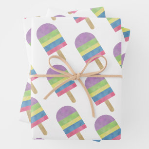 Hoja De Papel De Regalo Popsicas coloridas de color acuático